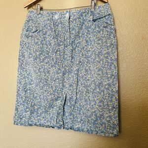 Vintage Talbots Blue Floral Skirt Pencil Size 14 Stretch